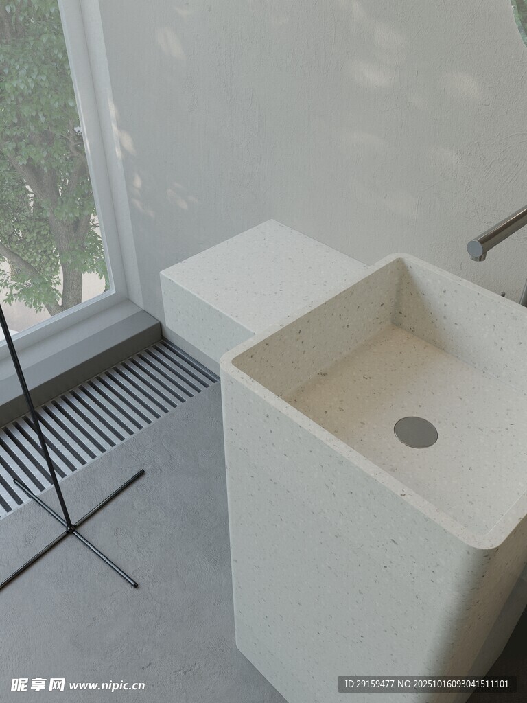 简约白色洗手池室内场景