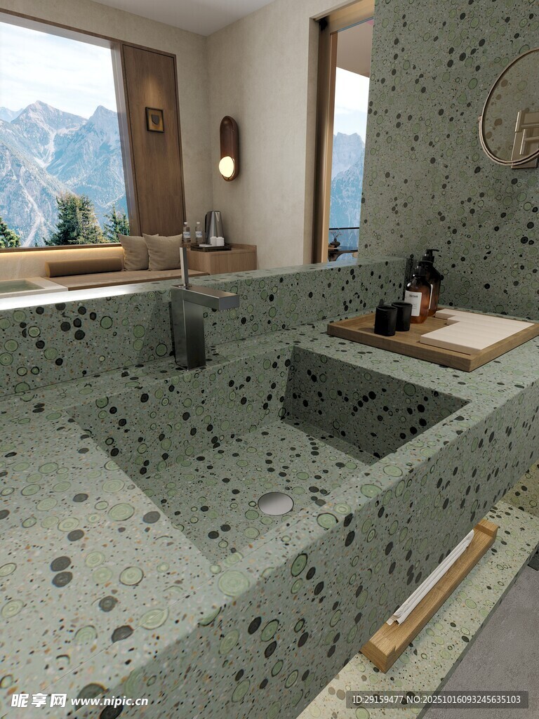 奢华大理石室内浴缸景观