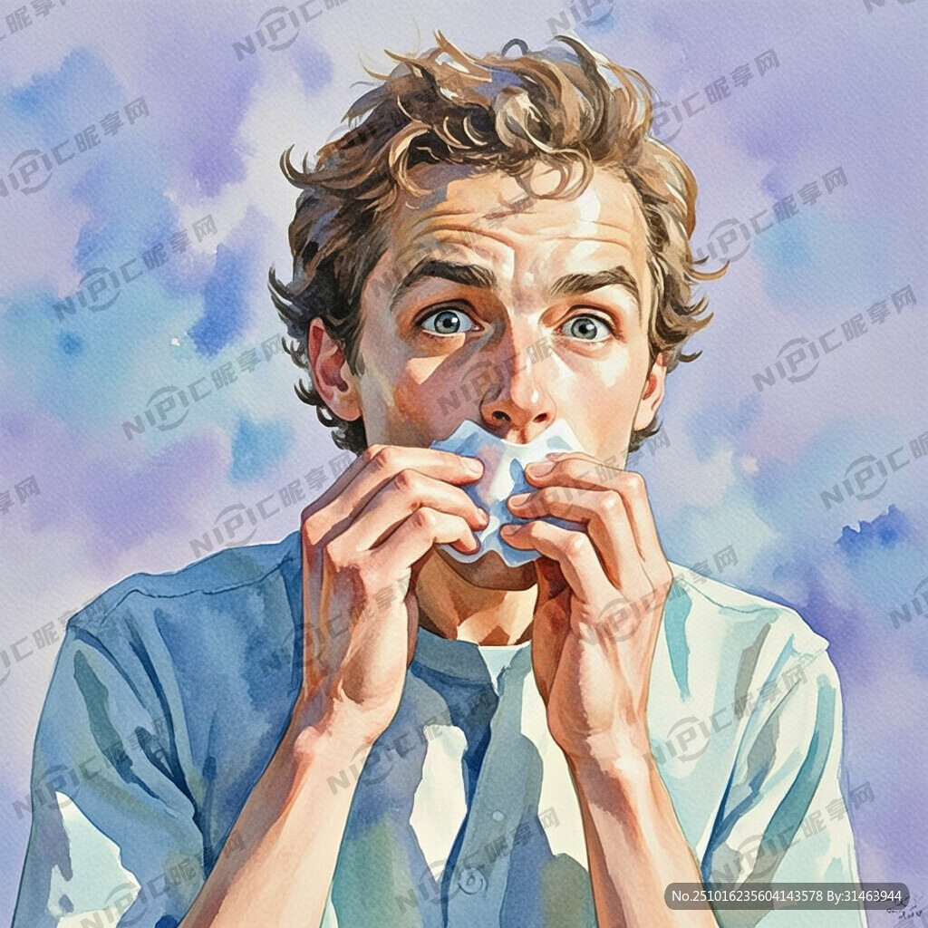 打喷嚏的水彩画