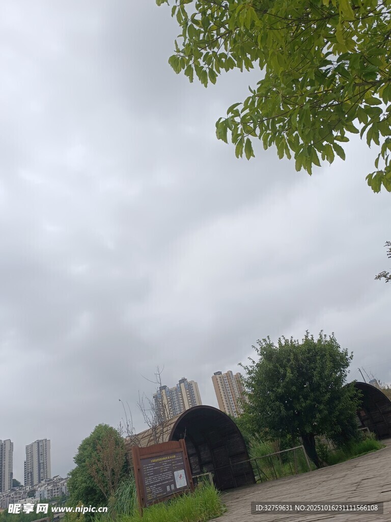 阴天的城市公园景象