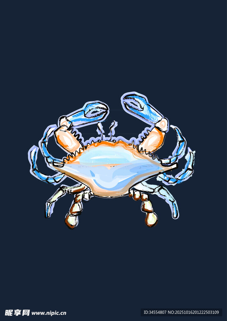 蓝色卡通螃蟹插画图案