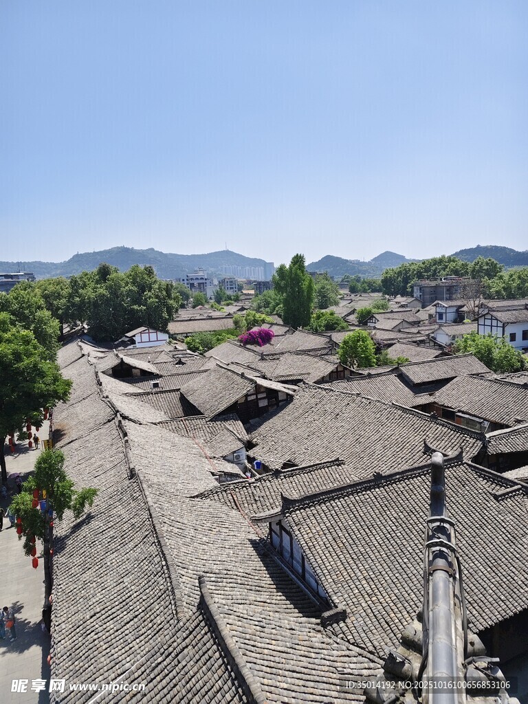 阆中古城古村落屋顶景观俯瞰