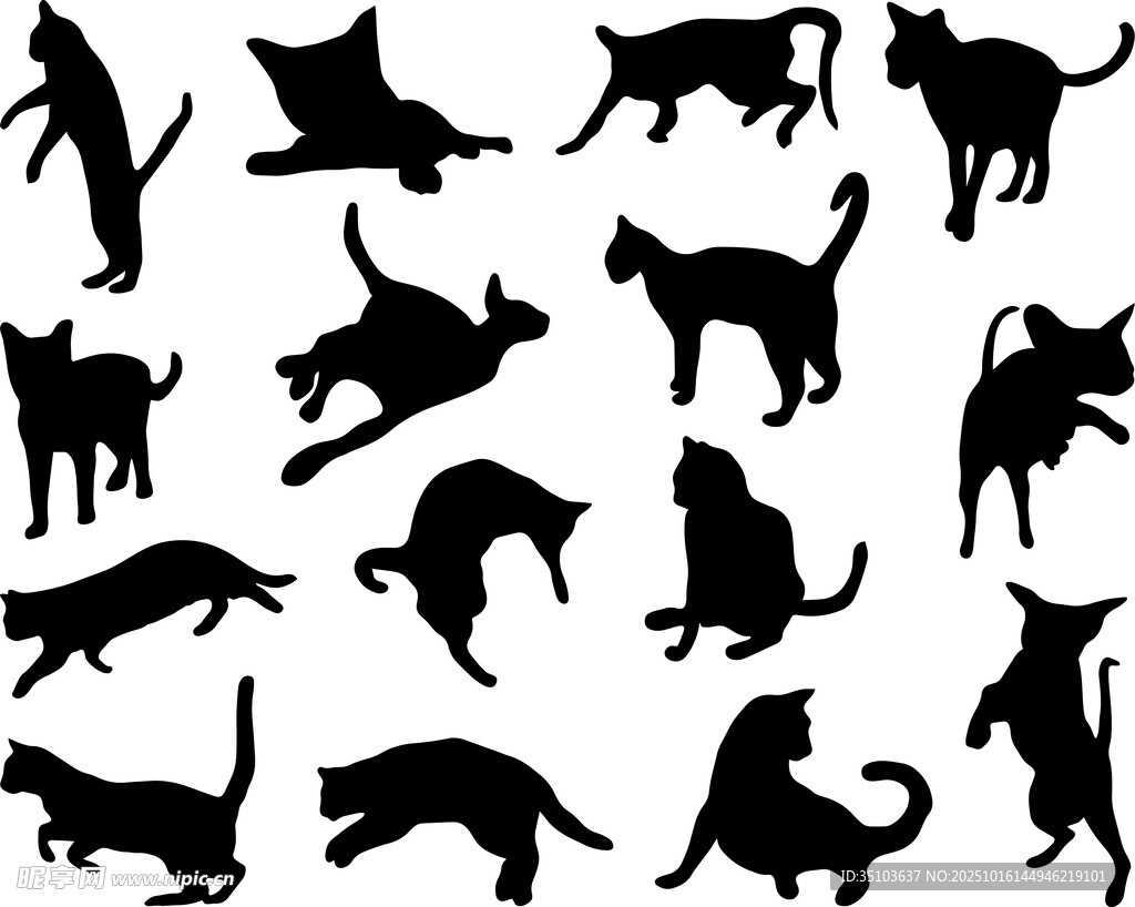 多样姿态猫咪剪影