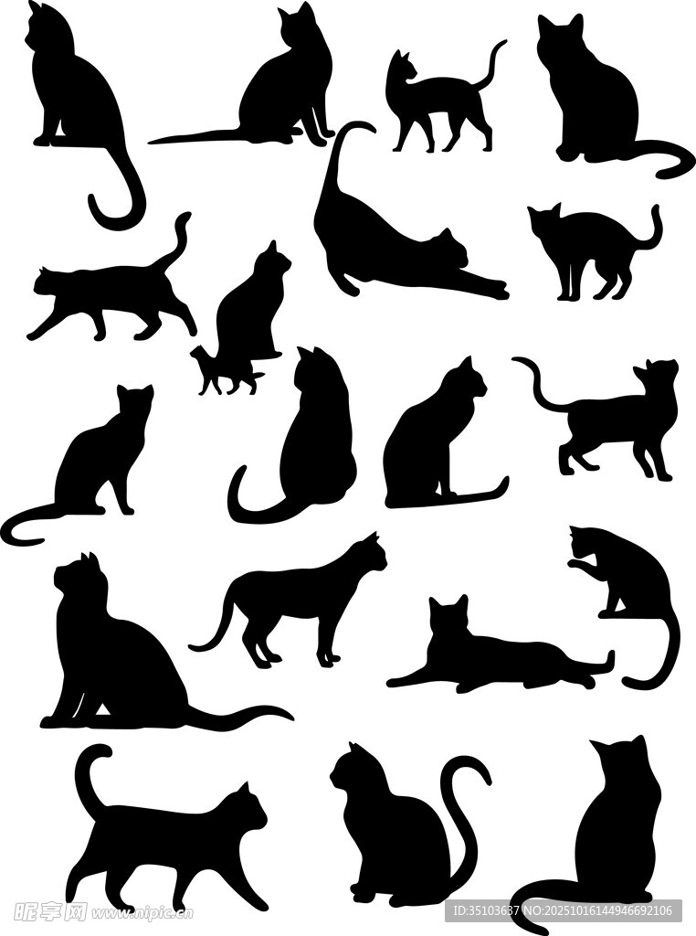 多样姿态猫咪剪影