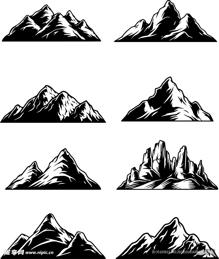 多样山峰黑白矢量图案