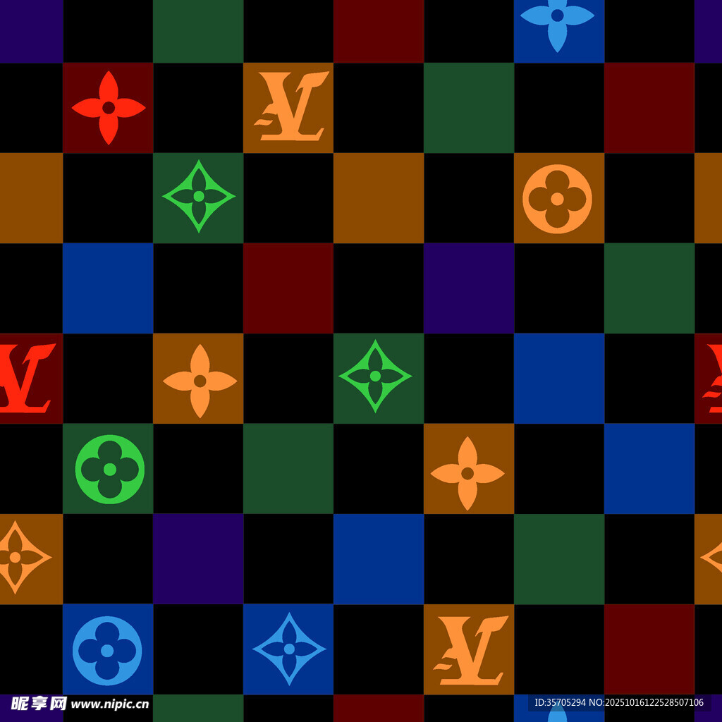 多彩棋盘格LV图案设计