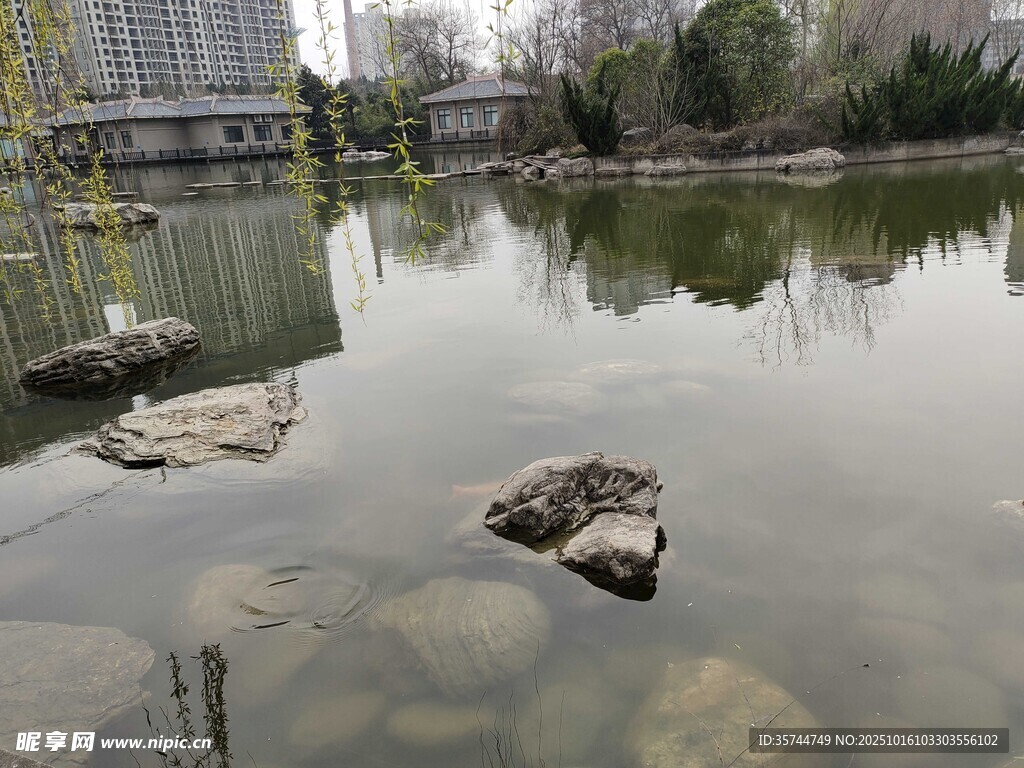 湖畔静景 水中石影