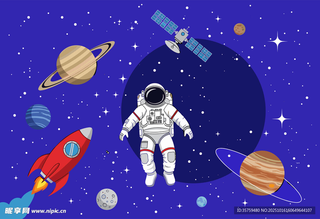 太空宇航员火箭插图