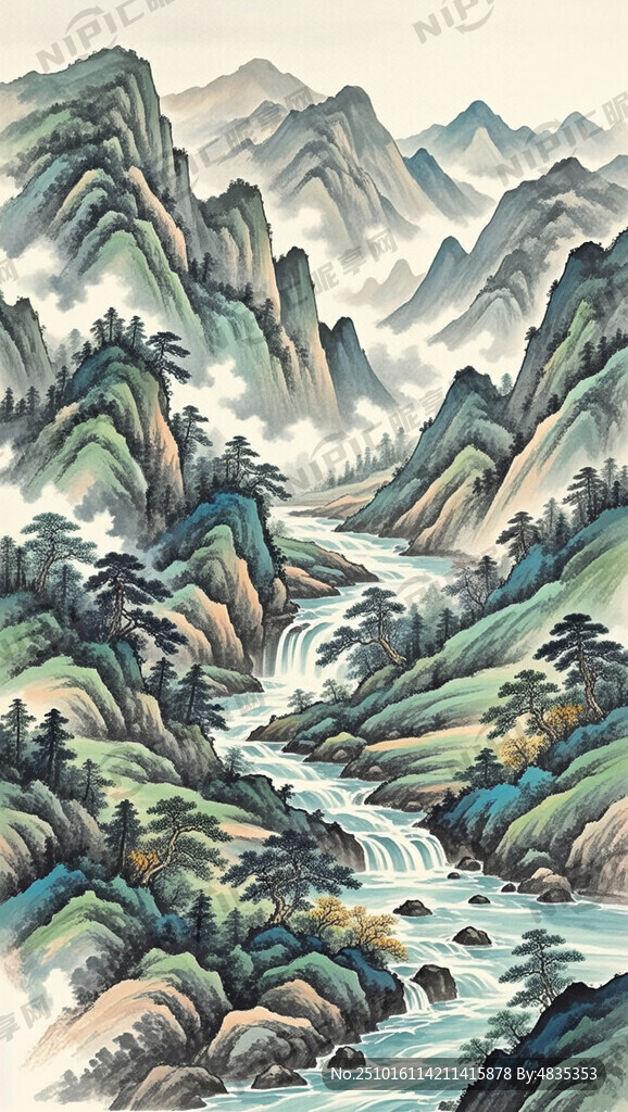 山谷 中国风 中国画 山水
