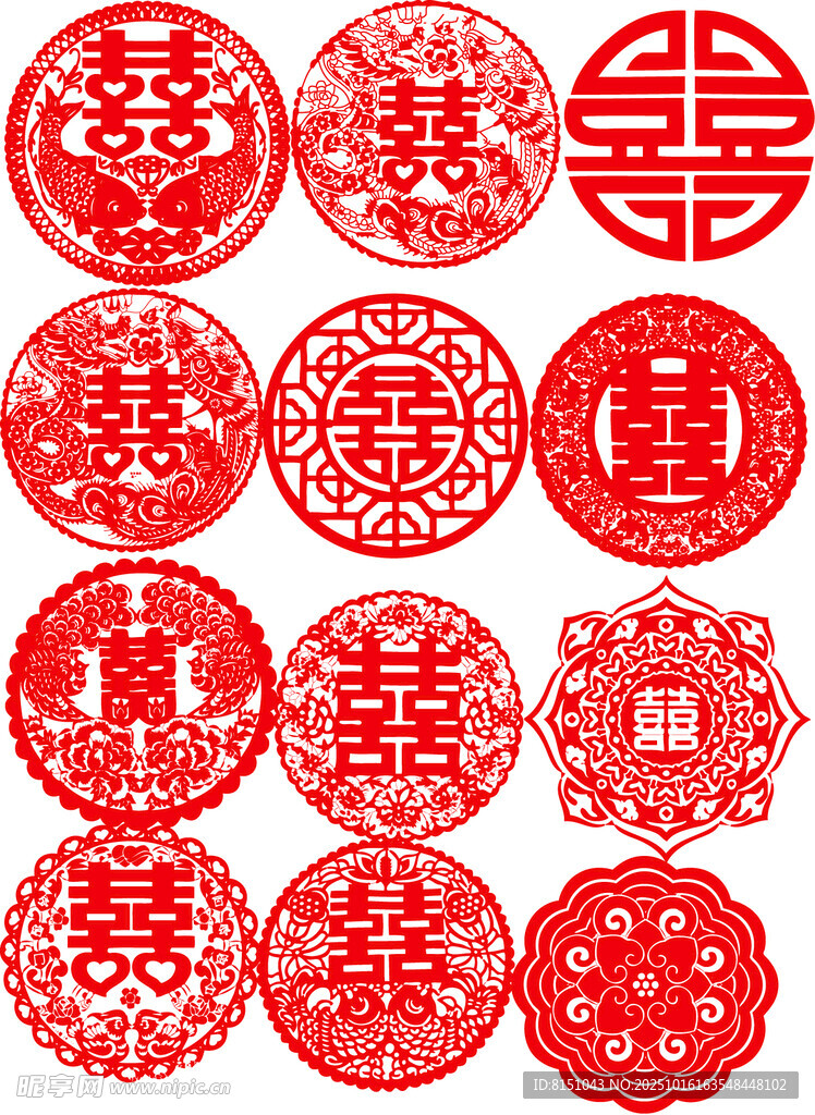 中式传统红色喜庆剪纸图案