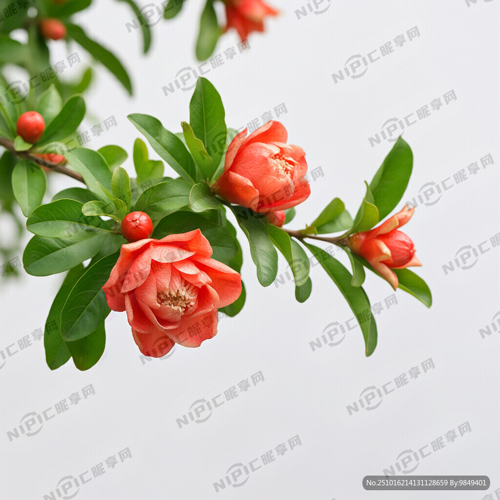 二朵盛花的石榴花 一朵大