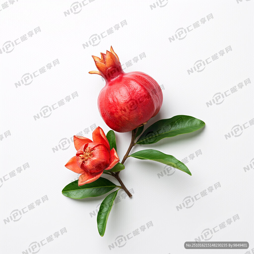 二朵盛开怒放的平面石榴花 