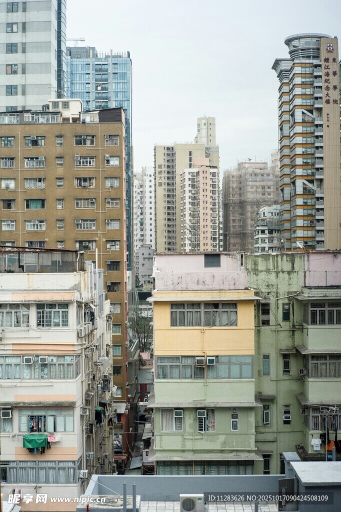 城市老旧建筑与高楼对比