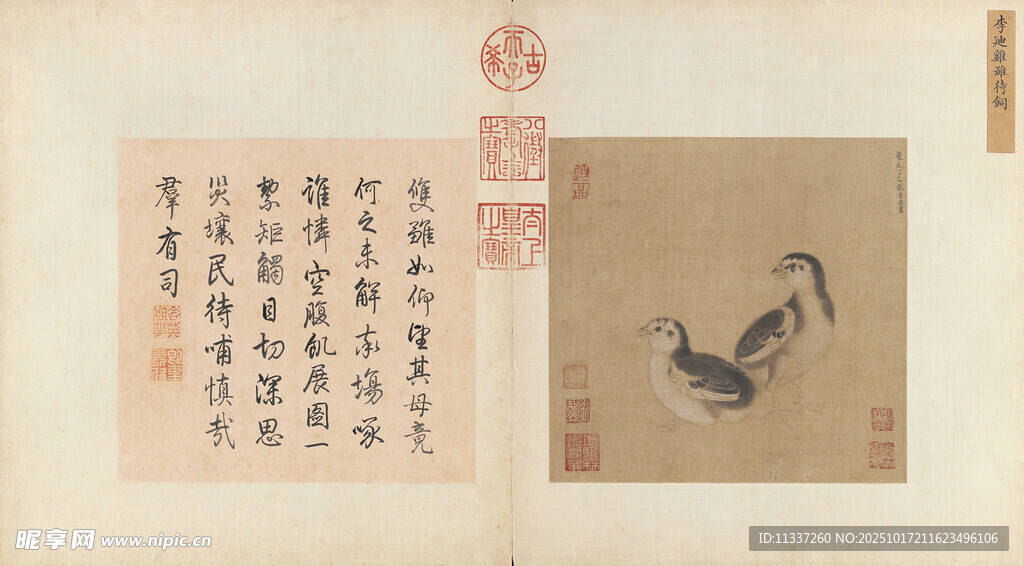 古代书画作品展示李迪 鸡雏待饲