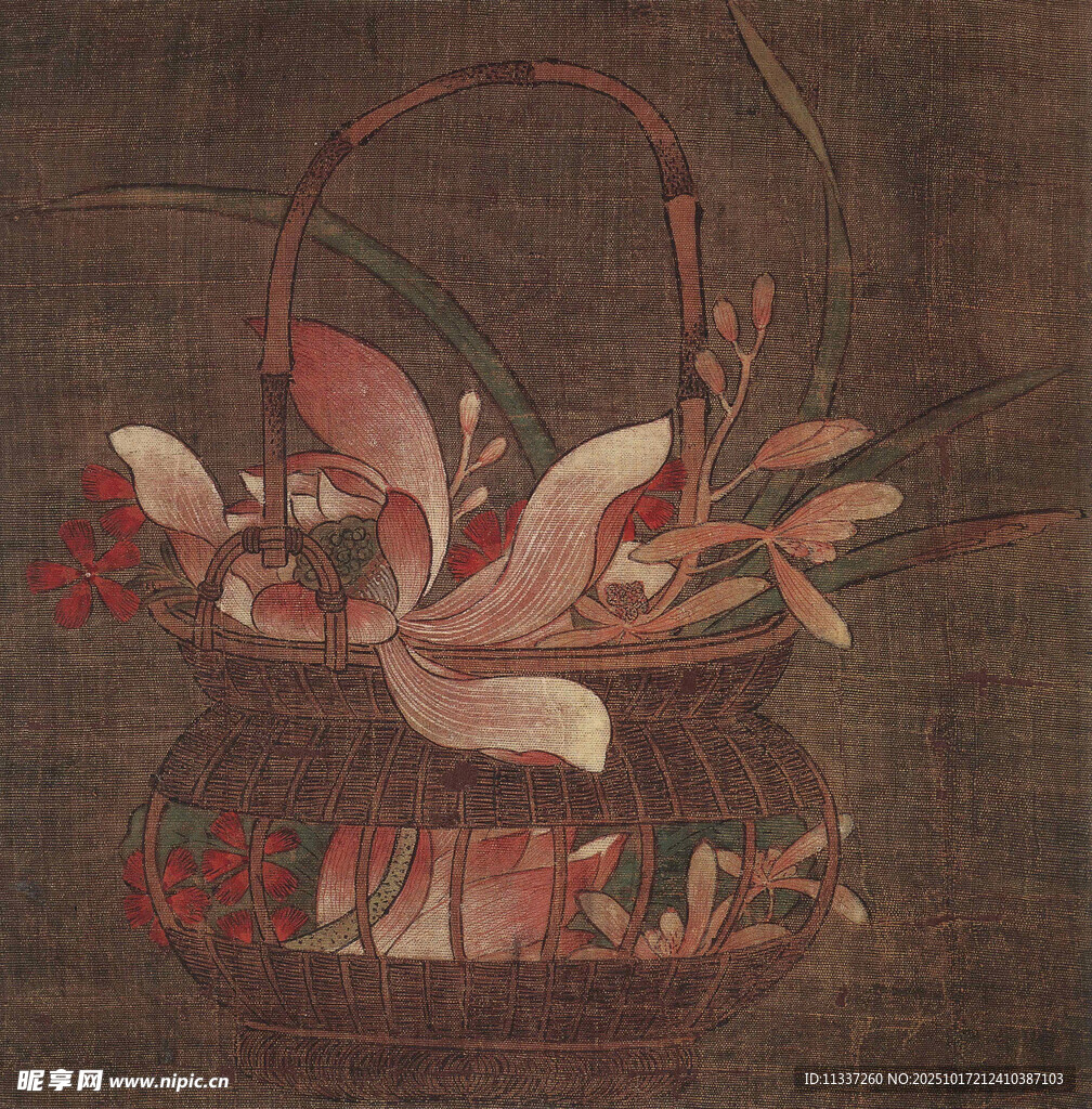 古篮盛花图
