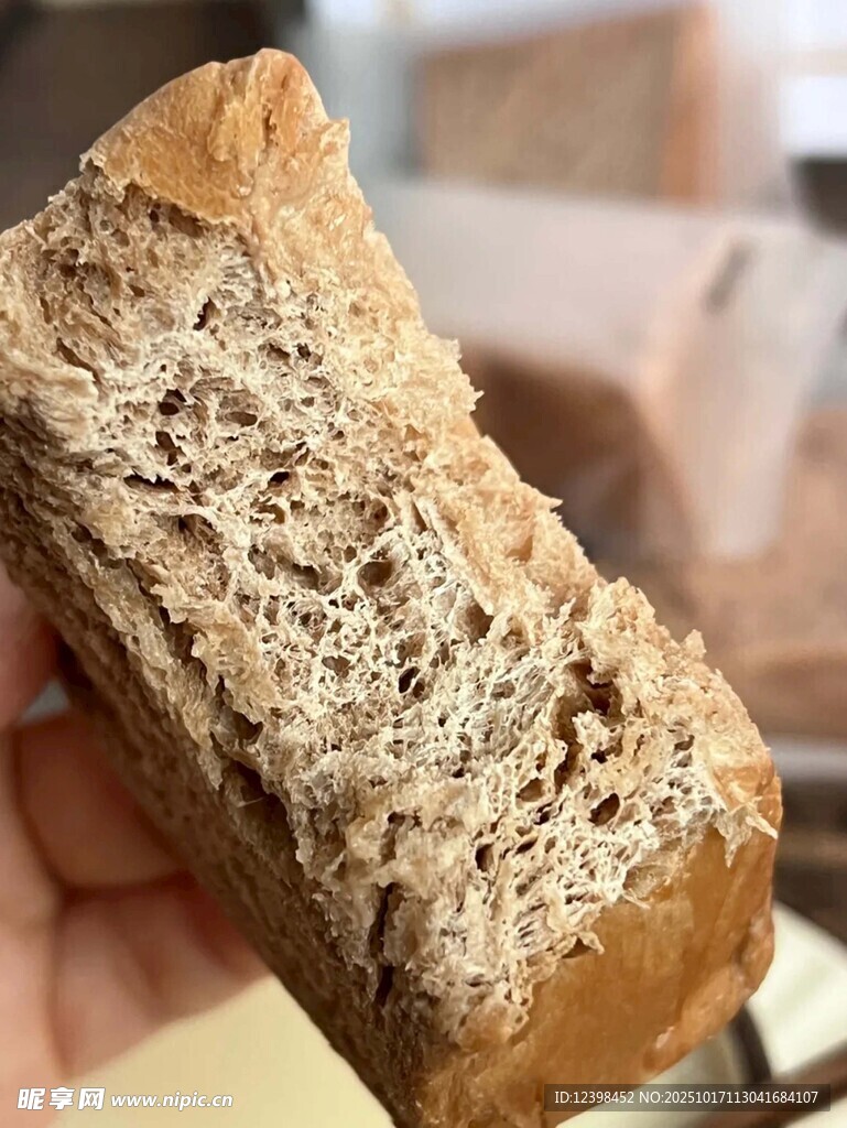 手持全麦面包特写