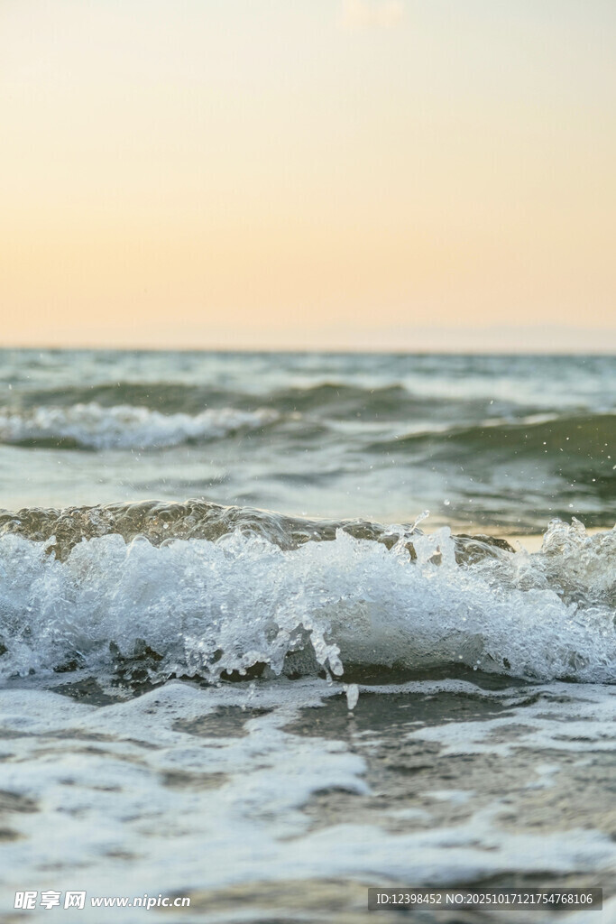 海边浪花与飞翔的海鸥