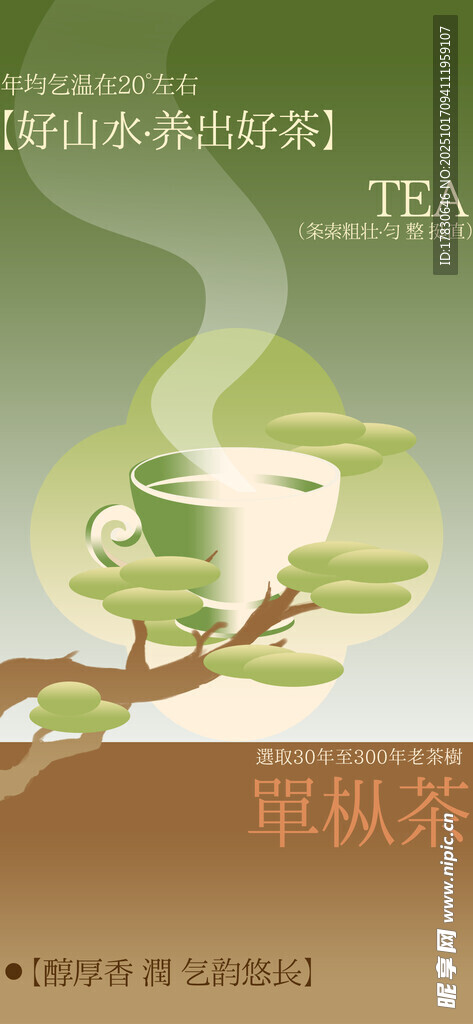 清新茶杯与绿植插画