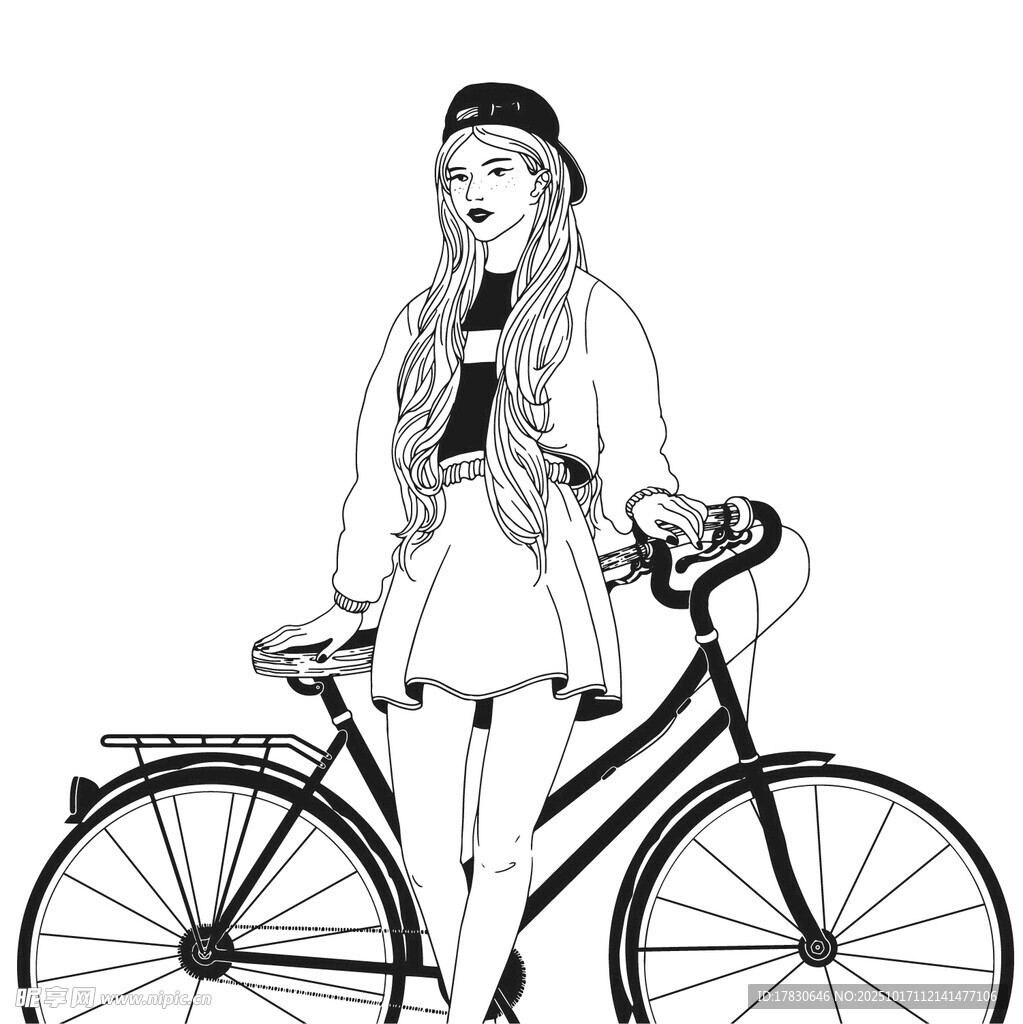 时尚女孩与复古自行车