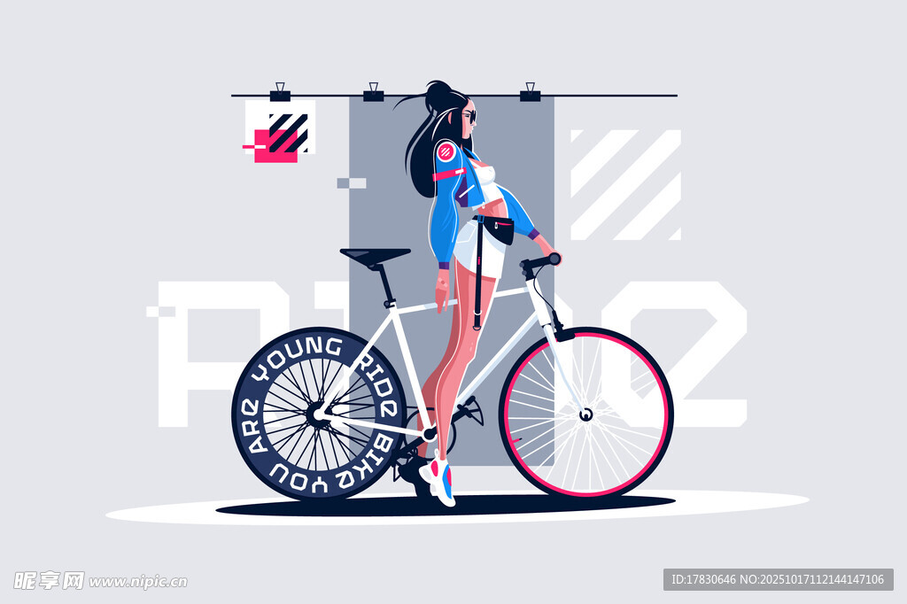 女子骑独特自行车创意画面
