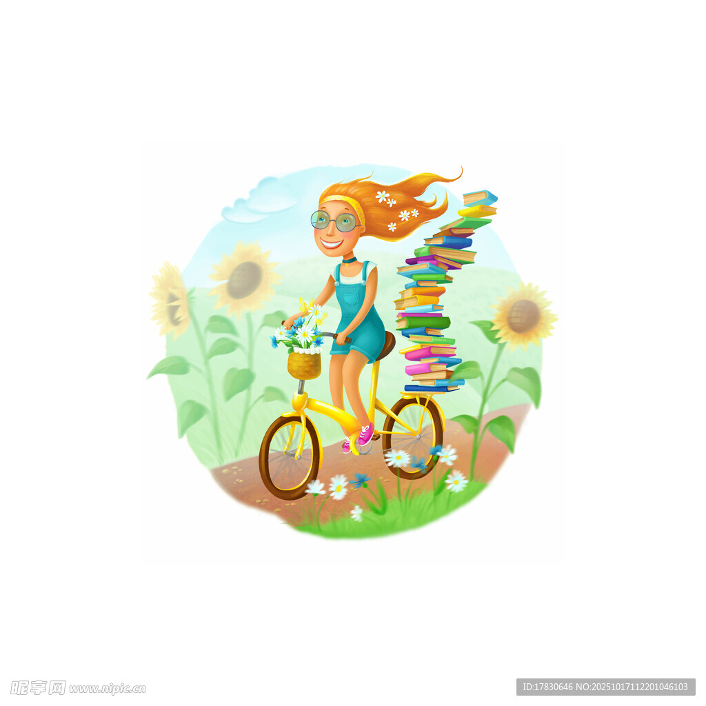 母女骑行于向日葵花海
