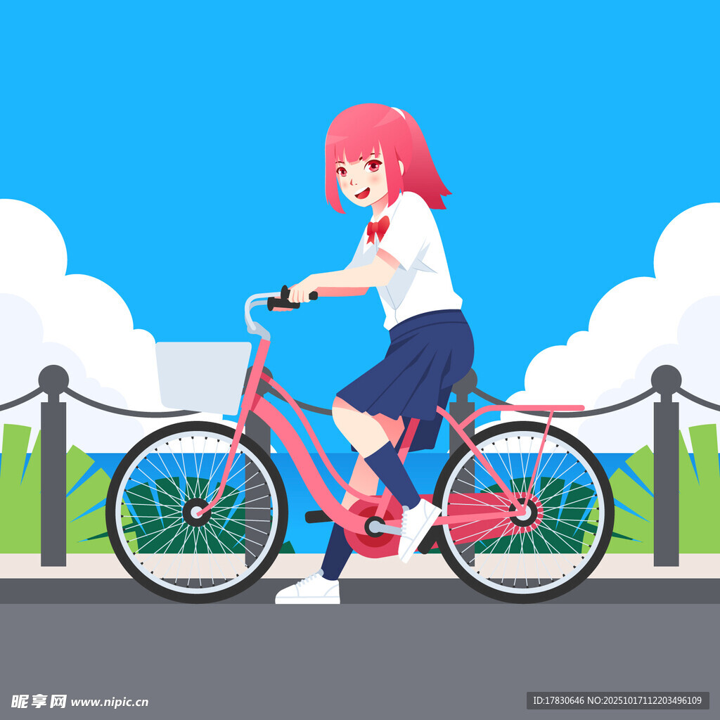 女孩快乐骑行于户外小道