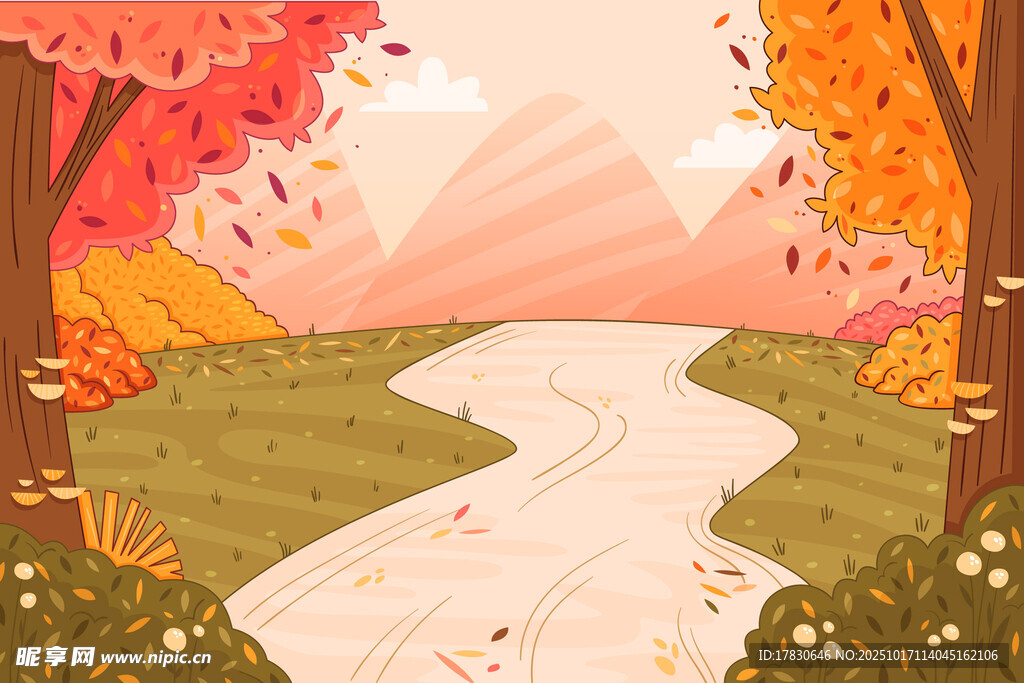 秋日林间蜿蜒小路美景