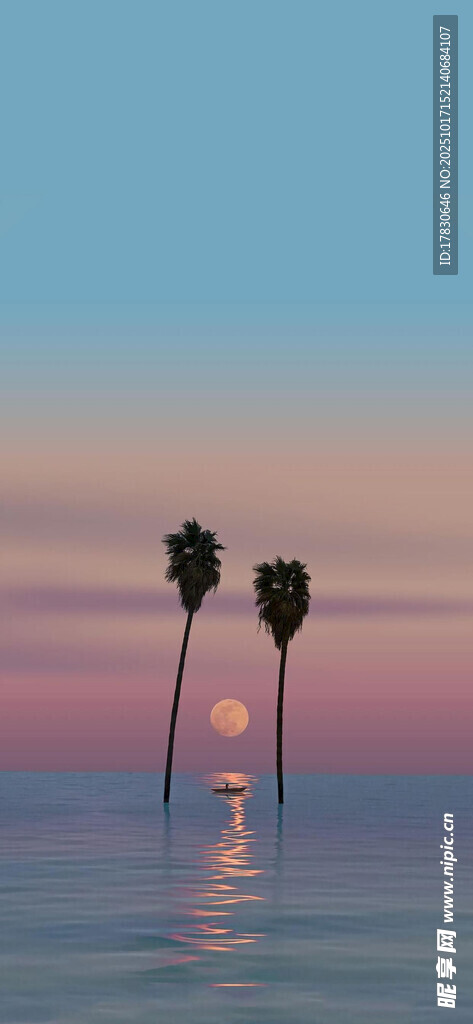 夕阳下的海边棕榈树美景