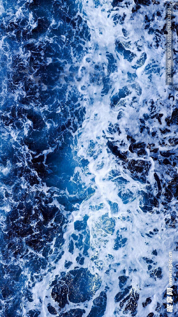 蓝色海浪纹理特写