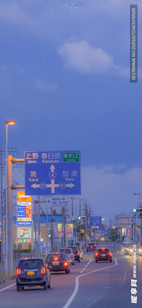 城市道路夜景与行驶车辆