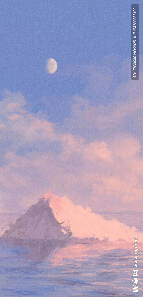 海上孤山伴月梦幻景致