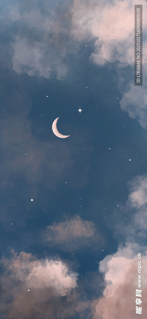 夜空新月伴云景