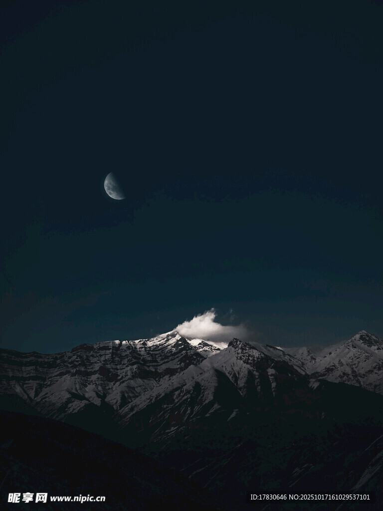 月夜下的雪山美景
