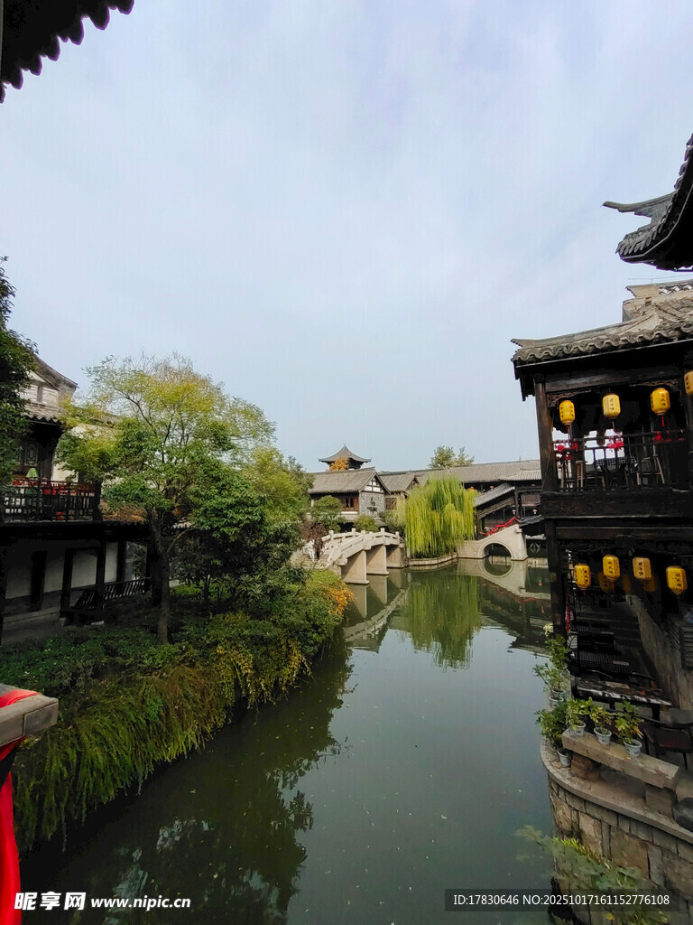 江南水乡古景河畔楼阁