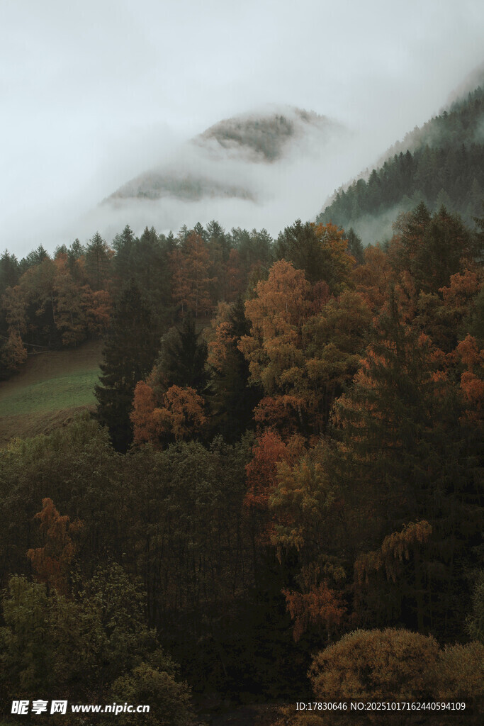 秋日山林云雾缭绕美景