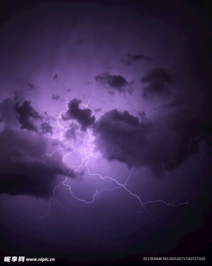 紫色闪电划破夜空景象