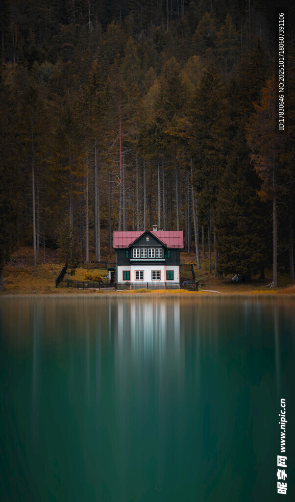 湖畔木屋静谧自然之景