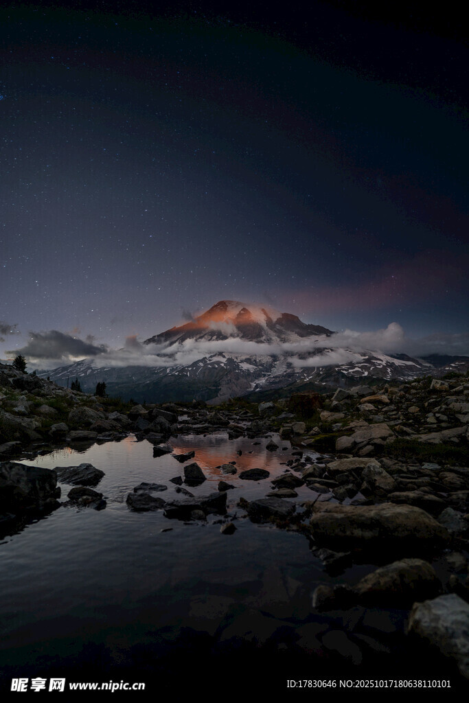 夜幕下的壮丽雪山湖泊