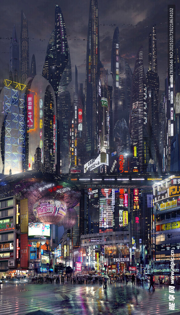 未来都市夜景霓虹闪烁