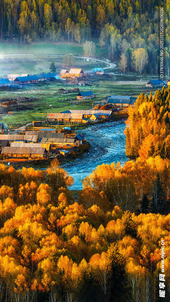 秋日山林间的宁静河谷