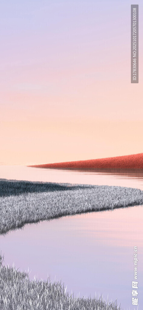 夕阳下的水边碎石美景