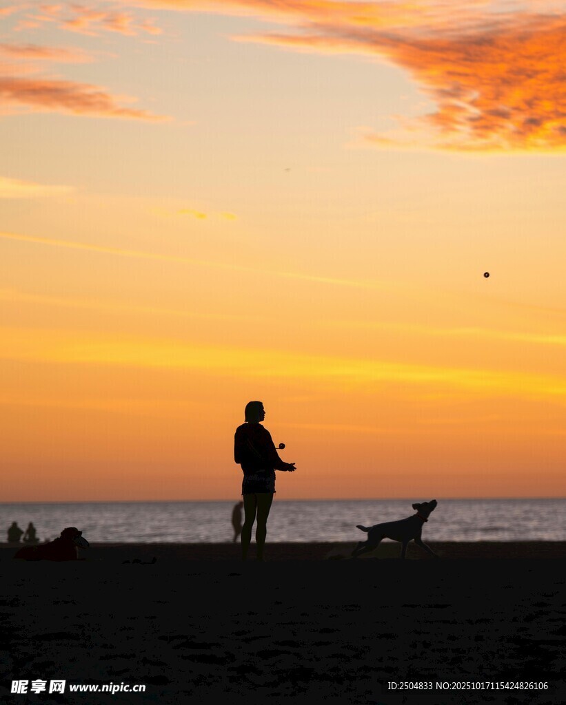 夕阳下的海边垂钓者