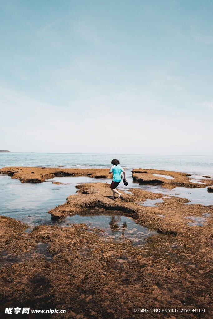 海边漫步的人