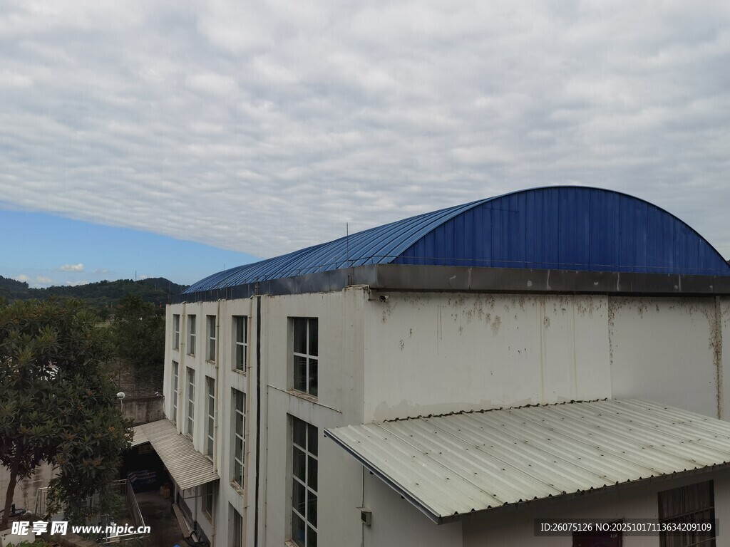 蓝顶白楼建筑外观