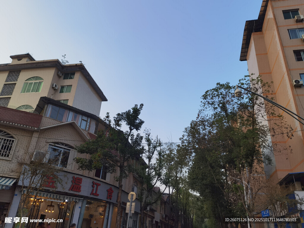 城市街边的多层建筑景观