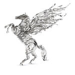 奇幻飞翼骏马金属质感雕塑