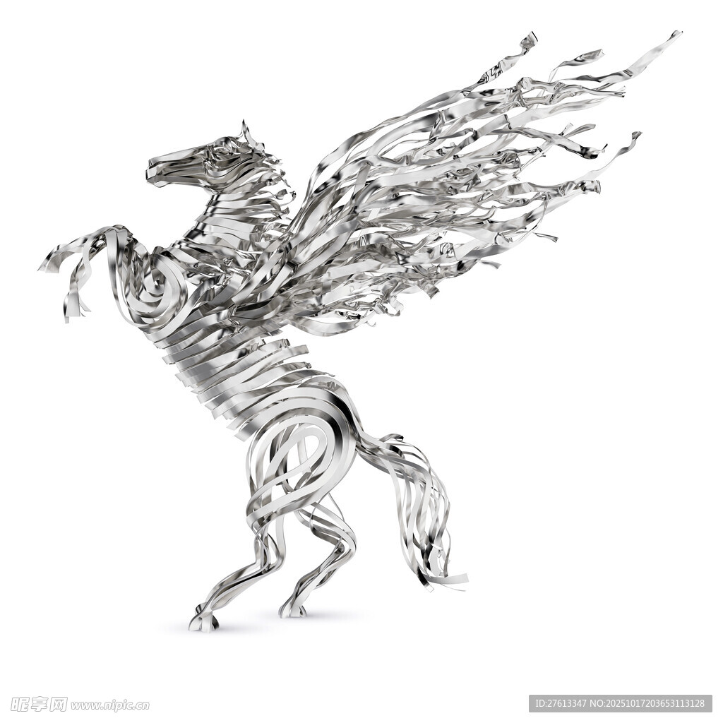 奇幻飞翼骏马金属质感雕塑