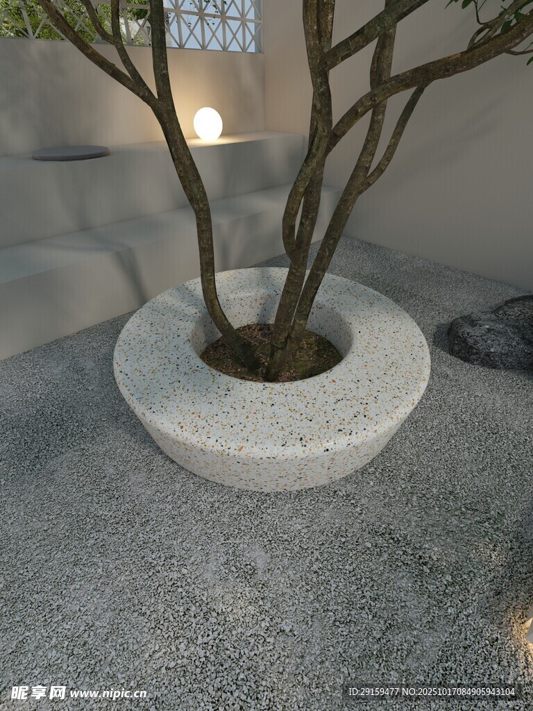 简约石制花盆中的小树