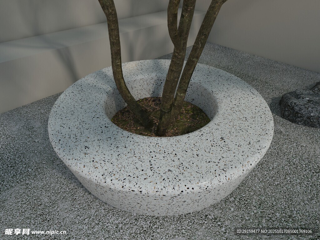 简约白色石质花盆植物