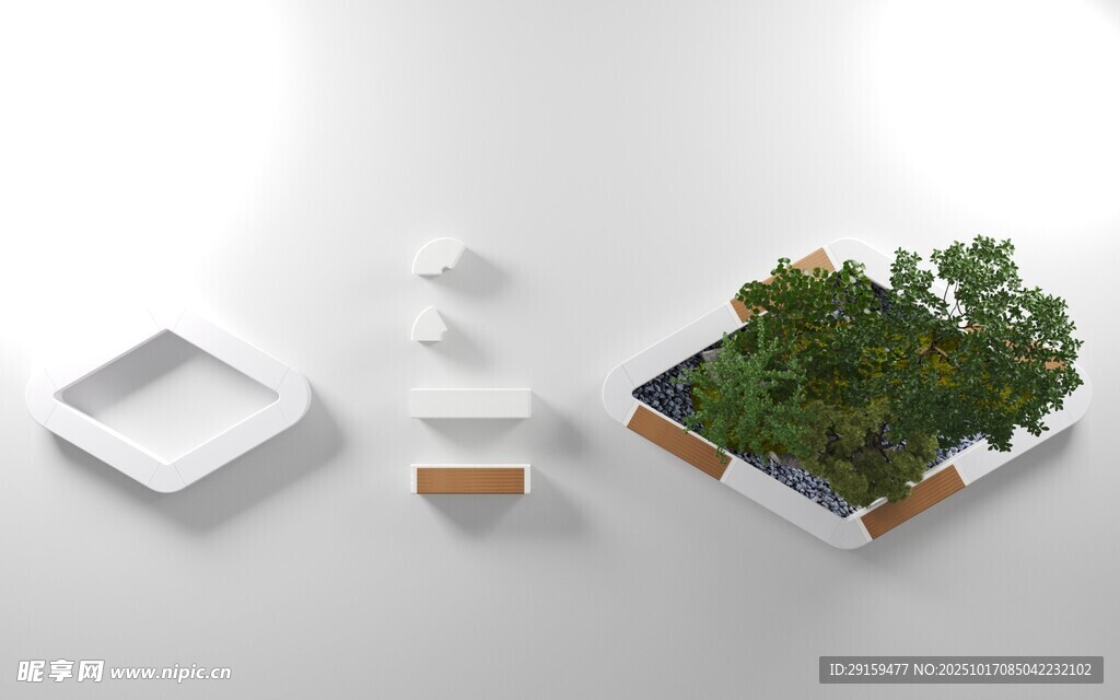 简约绿植装饰与几何容器